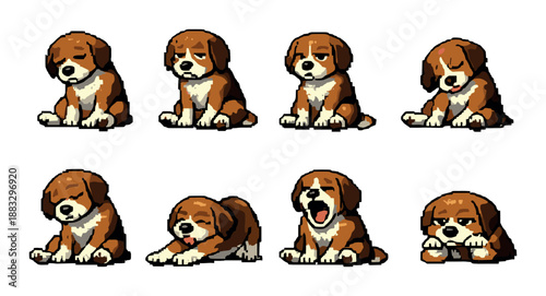 Cute animated beagle puppy poses collection with adorable expressions