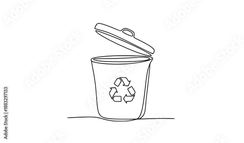 Hand-drawn one-line trash can vector with recycling and waste management concept