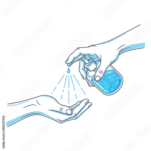 Hand sanitizing process - A person applying sanitizer to another persons hand for hygiene.