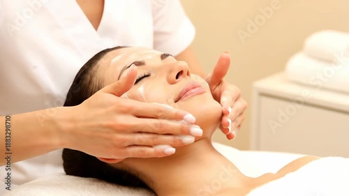 Woman Receiving Facial Spa Treatment Massage.