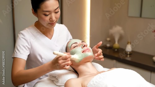 Woman Receiving Facial Treatment at Spa.