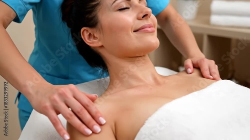 Woman Receiving Massage Therapy Treatment Relaxation.