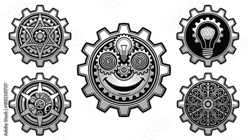 Intricate mechanical gears showcase innovative designs and complex engineering concepts.