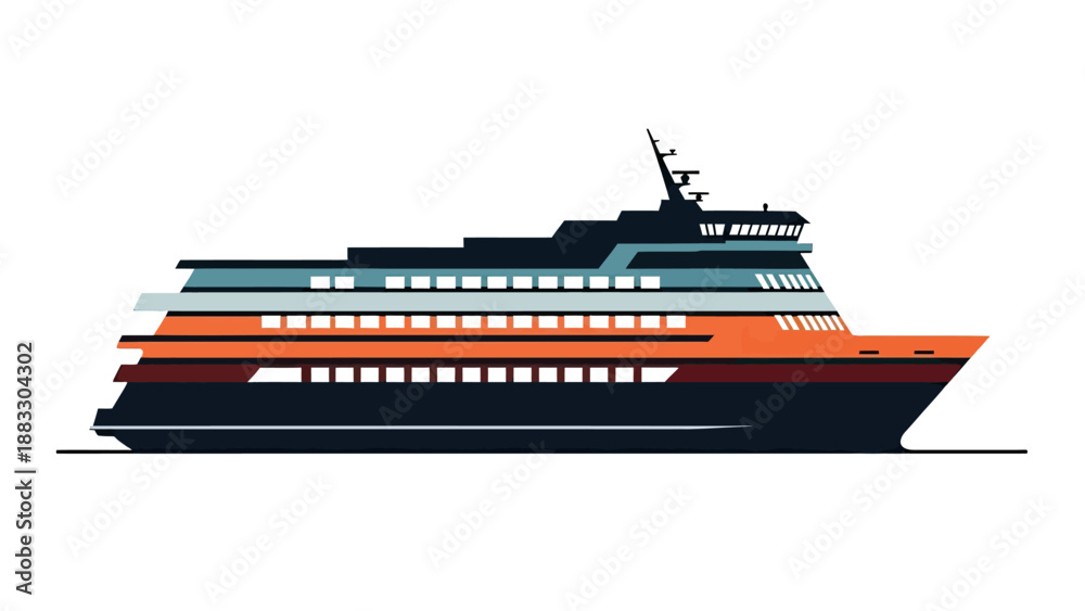 Obraz premium A colorful side-view illustration of a ferry, featuring various layers and details