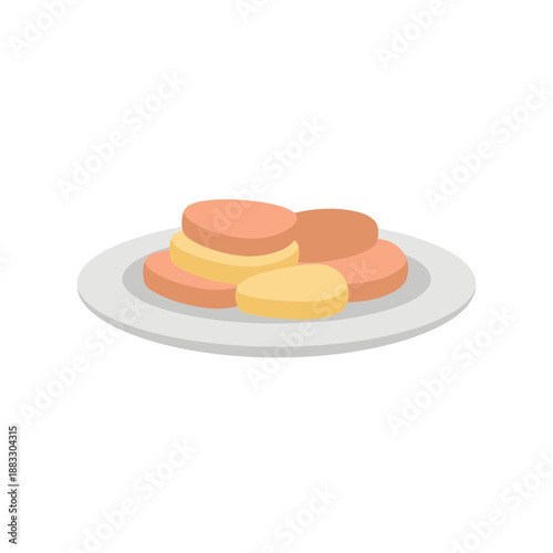 Plate of Sliced Sausages Flat Icon Vector Illustration