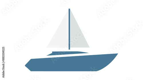 A simple, vector illustration of a sailboat with a blue hull, white sails, and mast