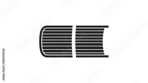 A stylized illustration of a book with its pages fanned open, in black and white