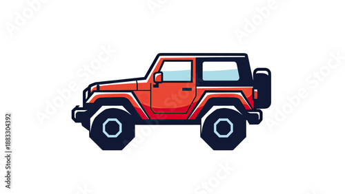Cartoon illustration of an orange SUV with black accents and spare tire on a white background