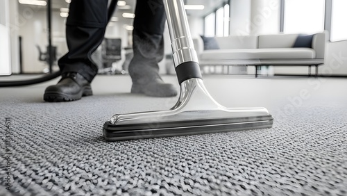 Wallpaper Mural Professional Cleaner Vacuuming Grey Office Carpet with Chrome Vacuum Head Torontodigital.ca