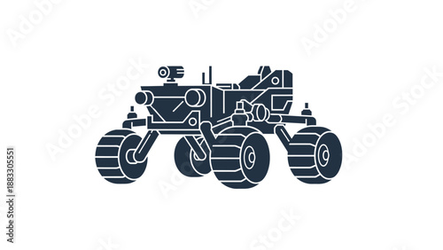 Silhouette of a robotic rover with large wheels and scientific instruments