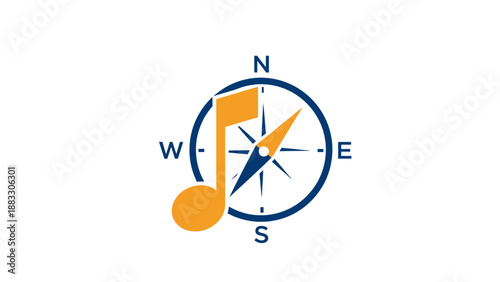A musical note shape incorporated within a compass, navigating through sound