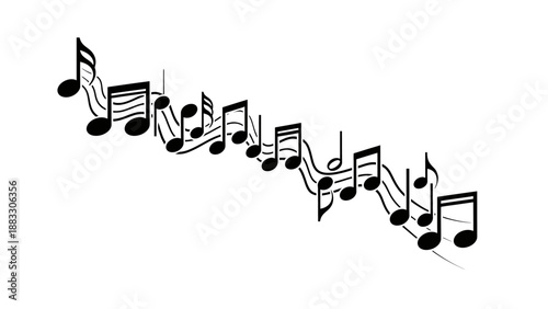 Abstract illustration of musical notes in black against a white background, creating rhythm
