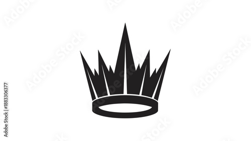 A bold, black crown silhouette on a white background, with a detailed jagged design