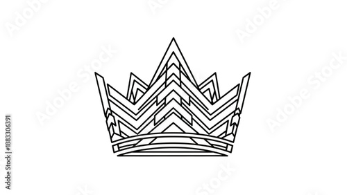 Line art illustration of a crown with a layered and geometric design on a white backdrop