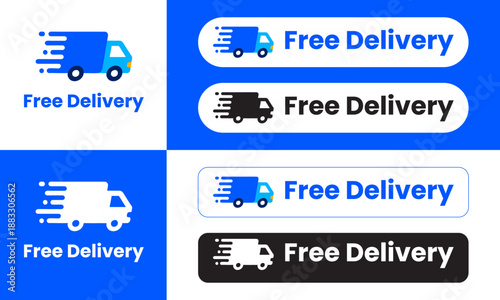 Free delivery service icon set in various styles for fast shipping logistics