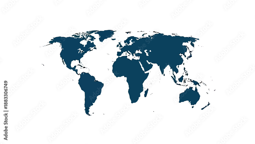 Fototapeta premium An isolated blue map of the world showing continents and oceans. Simplified globe