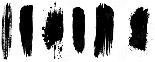 Distressed Black Paint Stroke Shapes. Grunge Brush Stroke Texture Pack