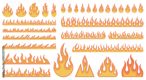 Fire flames decorative frames vector illustration, glowing hot borders in circle, square, and triangle shapes, dramatic energetic layouts and bold visual compositions.