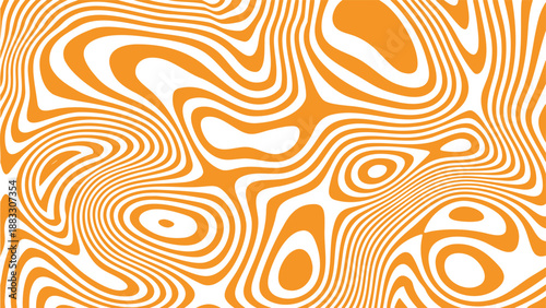 Abstract orange and white topographic twirl wave pattern with groovy retro liquid swirls. 