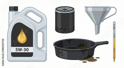 Automotive Engine Oil Change and Maintenance Supplies Illustration