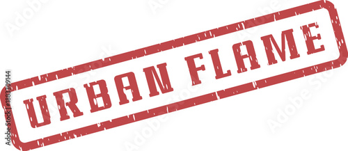 A vibrant red distressed rubber stamp impression displaying the words Urban Flame