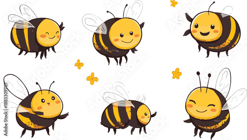 Vector collection of a funny cartoon insect set featuring cute bee, butterfly, and ladybug animal illustrations in a comic art design