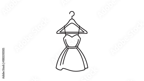 Outline Icon of an Elegant Dress on a Hanger, Representing Fashion and Style