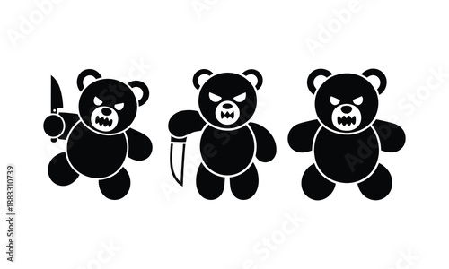 angry teddy bears with knives, vector illustration