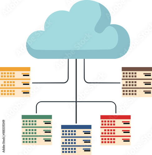 Cloud Server and Data Storage Flat Vector Illustration