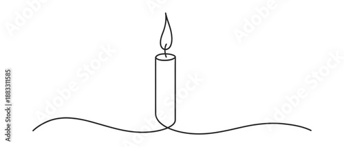 line drawing of a burning candle with wavy melted wax, vector illustration