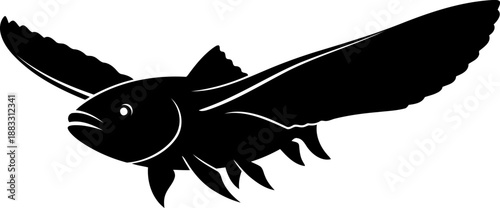 Flying fish silhouette with large pectoral fins spread like wings in a dynamic pose