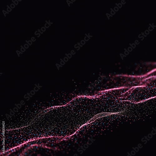 Abstract data flowing across a dark digital screen background, representing coding, algorithms, and deep learning technology ,dark ,infrastructure ,backend