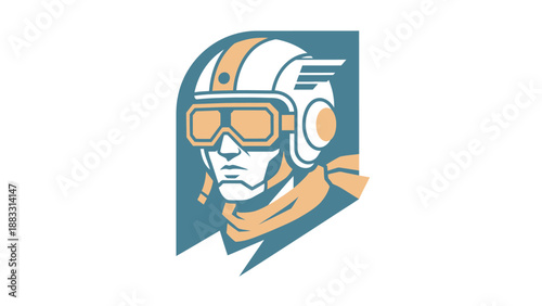 Retro Aviator Portrait - A Detailed Illustration of a Pilots Helmet and Goggles.