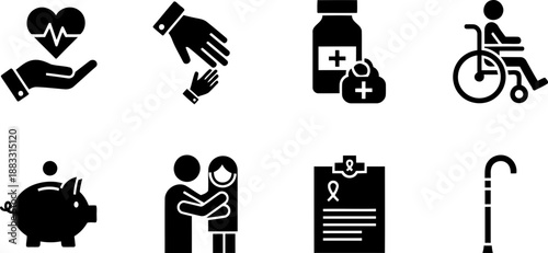 National Caregivers Day healthcare icons set vector