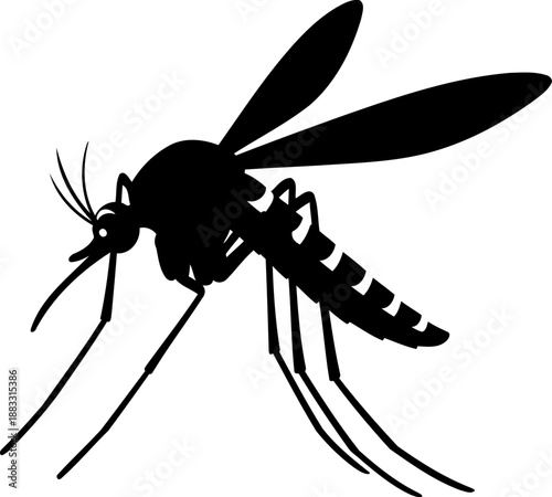 Side profile mosquito silhouette with long legs and raised wings vector illustration