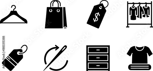 National Secondhand Wardrobe Week vector icons for sustainable fashion