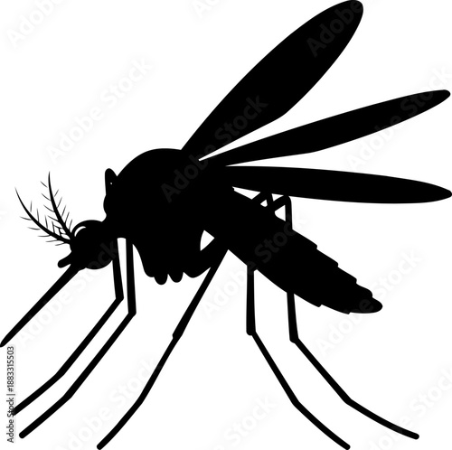 Side view mosquito silhouette with raised wings vector graphic for entomology field guides