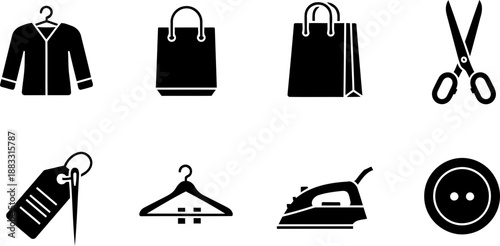 National Secondhand Wardrobe Week clothing and shopping icon set