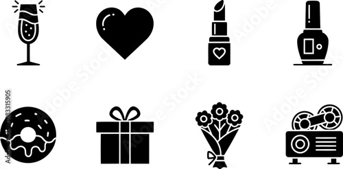 Galentine's Day vector icons for celebration and friendship