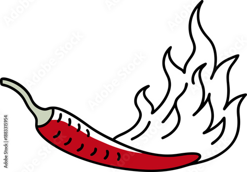 Red chili pepper with fiery flames, spicy hot ingredient, bold and intense flavor concept