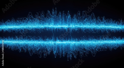 Dynamic abstract blue digital visualization of sound frequency waves creating a technological and vibrant repeating echo pattern ,pattern ,signal ,wave