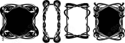 decorative black gothic frame borders with intricate floral and swirl elements set