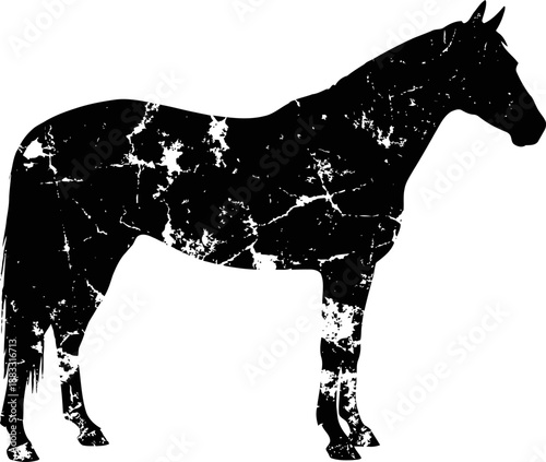 grunge silhouette of a standing horse with textured distressed effect
