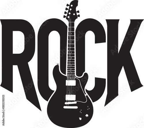 Rock Music Guitar Typography Vector Logo Silhouette