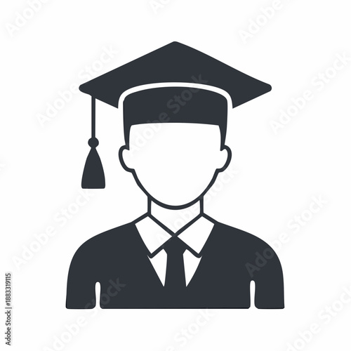 Black and white silhouette icon of a graduate student wearing a cap and tie.