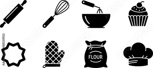 Bake for Family Fun Month vector icons set
