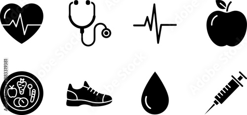 American Heart Month health and wellness icons collection