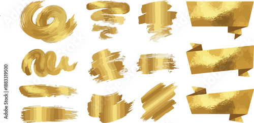 Gold Brush Stroke Set – Decorative Swirls, Streaks, and Ribbon Forms