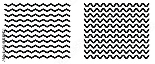 Parallel zigzag lines background. Black and white zig zag pattern. Wave thin line background. Vector zigzag and wavy horizontal underline. 