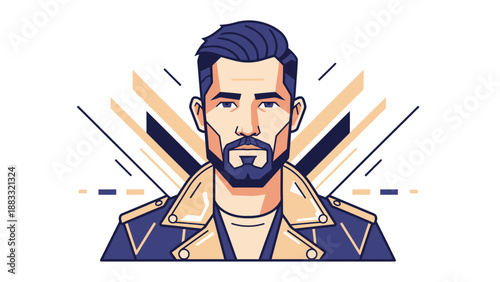 Stylish illustration of a man with a beard and jacket, looking directly at the viewer.